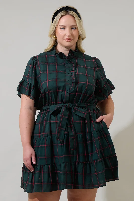 Brook Plaid Cottonwood Ruffle Button Down Mini Dress Curve Fashionable Summer Mini Dress