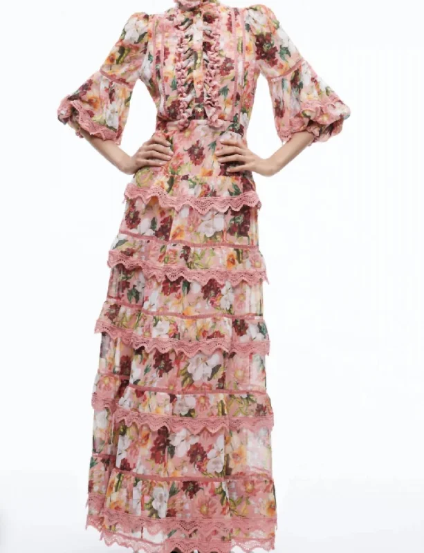 Brooke High Neck Maxi Dress In Juniper Floral Rose Fashionable Sheer Maxi Dress