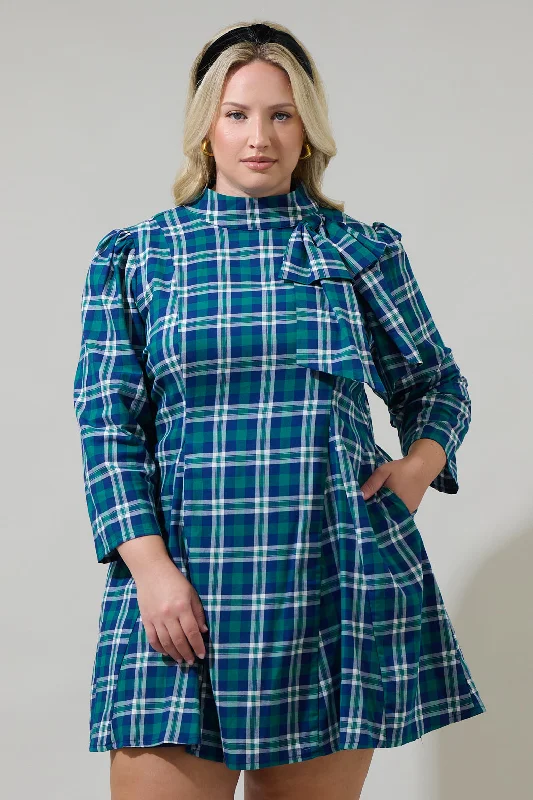 Buckley Plaid Padma Bow Mini Dress Curve Classic Casual Mini Dress