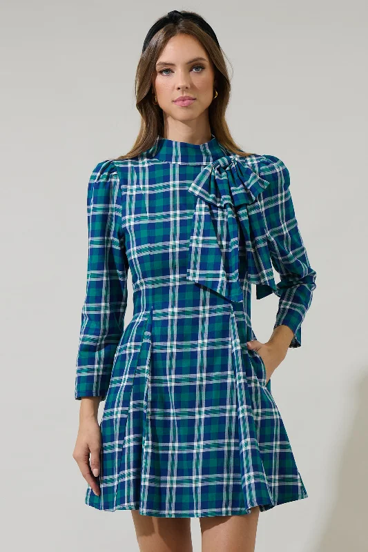 Buckley Plaid Padma Bow Mini Dress Trendy Camisole Mini Dress