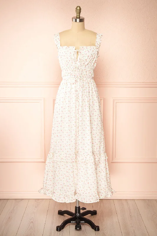 Caitline | White Floral Maxi Dress Trendy Maxi Dress with Bow