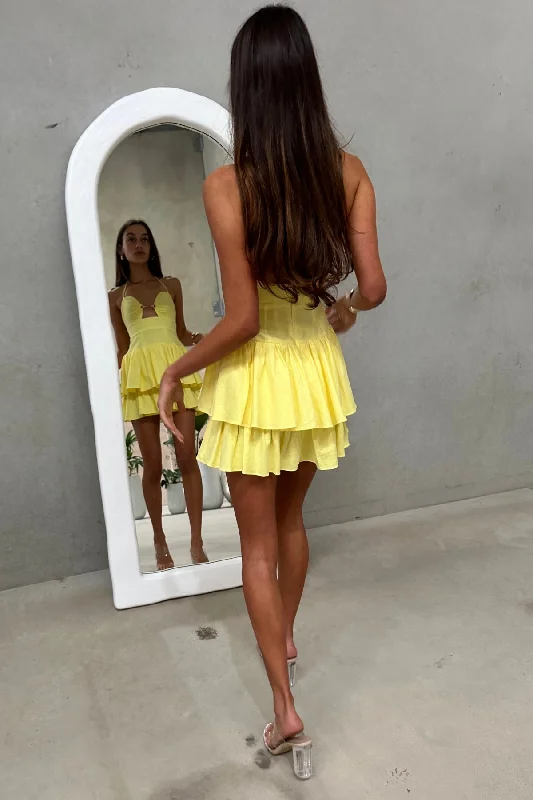 Capri Mini Dress - Lemon Trendy Lace Mini Dress