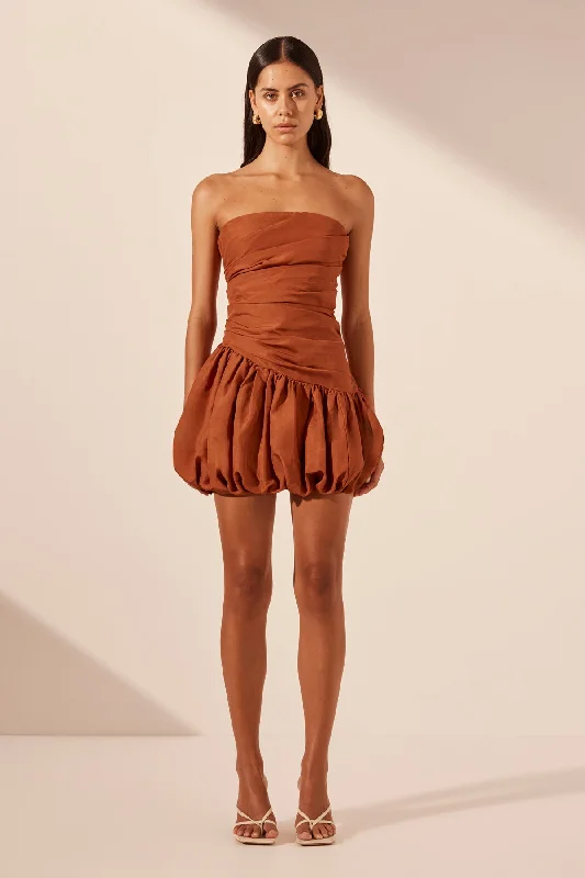 CELESTE STRAPLESS BUBBLE MINI DRESS - RUST Fashionable Boho-Chic Mini Dress