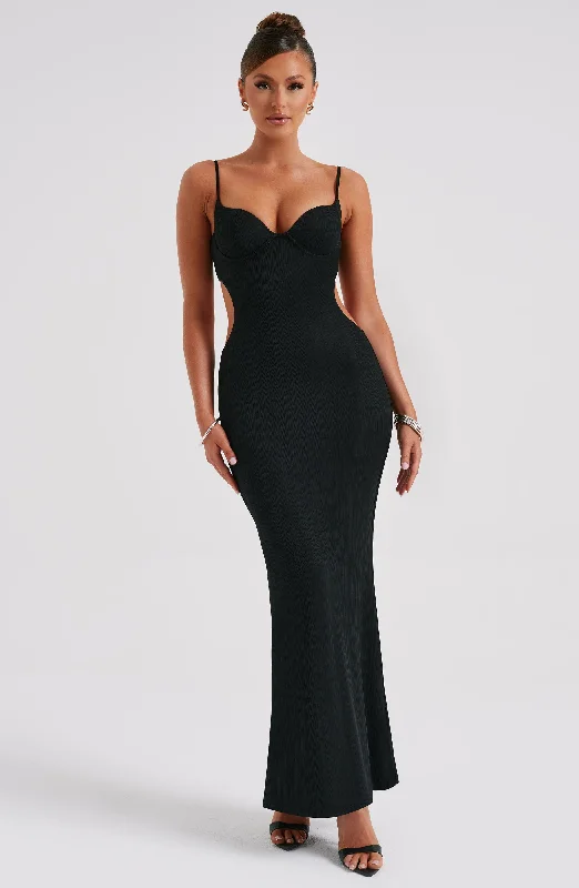 Celine Maxi Dress - Black Trendy Fit-and-Flare Maxi Dress