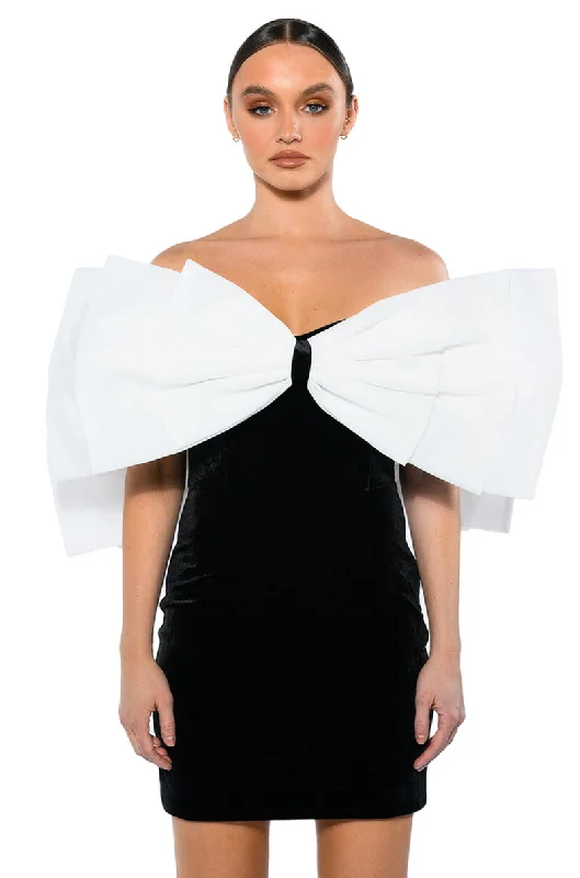CELINE STATEMENT BOW VELVET MINI DRESS Fashionable Pleated Mini Dress
