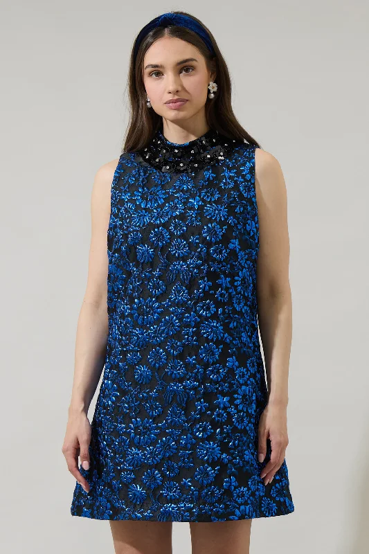 Centralia Jacquard Floral Elma Sleeveless Mini Dress Trendy Off-Shoulder Dress Mini