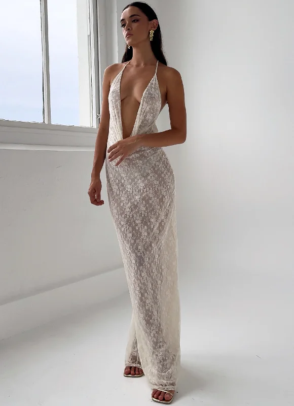 Champagne Coastline Maxi Dress - Ivory Cozy Open-Back Maxi Dress