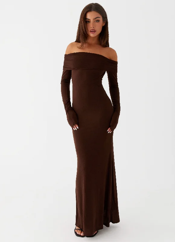 Cocoa Long Sleeve Maxi Dress - Chocolate Stylish Longline Maxi Dress