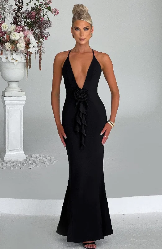 Constantina Maxi Dress - Black Cozy Knit Maxi Dress