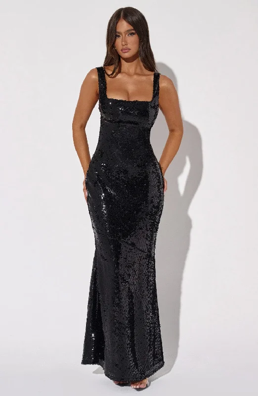 Corinne Maxi Dress - Black Fashionable Chiffon Maxi Dress