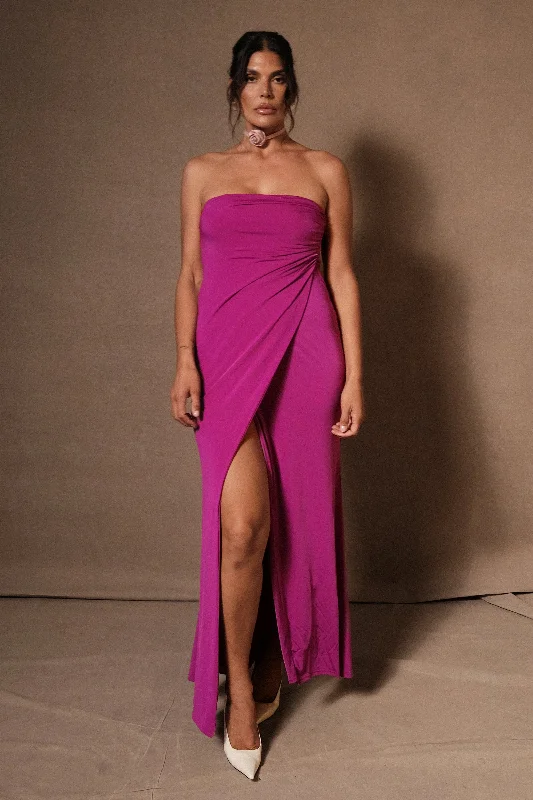 Cosima Slinky Strapless Maxi Dress - Violet Stylish One-Shoulder Maxi Dress