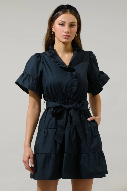 Cottonwood Ruffle Button Down Mini Dress Stylish Puff Sleeve Mini Dress