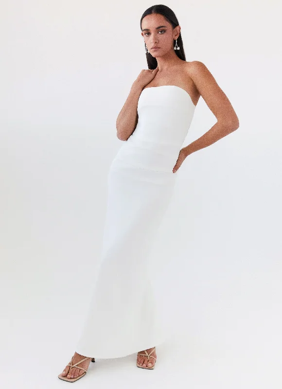 Danielle Strapless Maxi Dress - White Stylish Pleated A-Line Maxi Dress