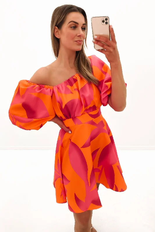 Daphne Mini Dress Orange Hot Pink Stylish Summer Mini Dress