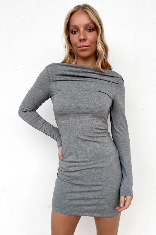 Darcie Mini Dress Grey Fashionable Button-Front Mini Dress