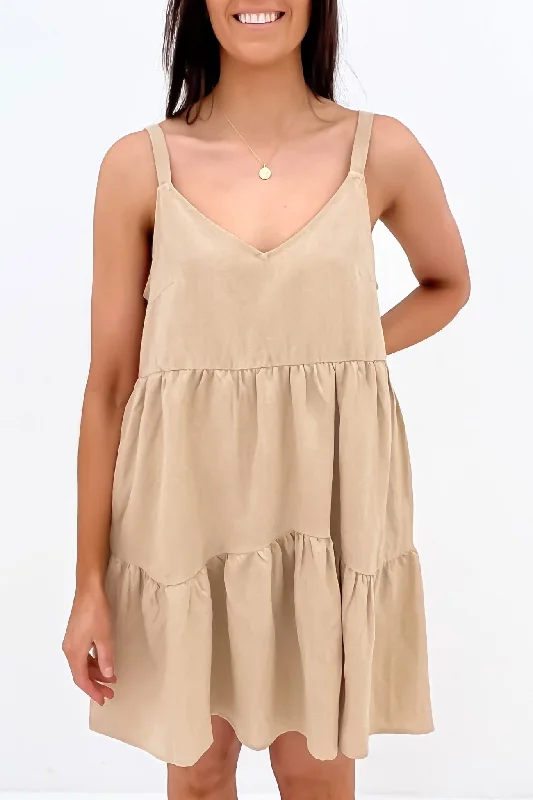 Dayla Mini Dress Beige Cozy Wraparound Mini Dress