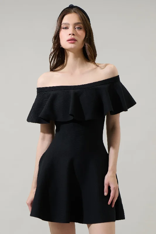 Dennet Off the Shoulder Flare Mini Dress Trendy Floral Mini Dress