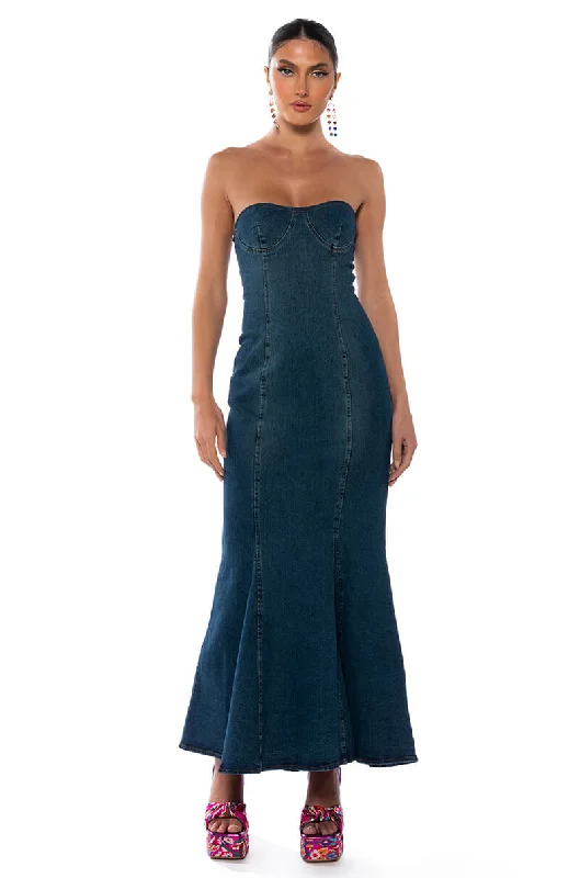 JENNA FLARE DENIM MAXI DRESS Elegant Sleeveless Maxi Dress