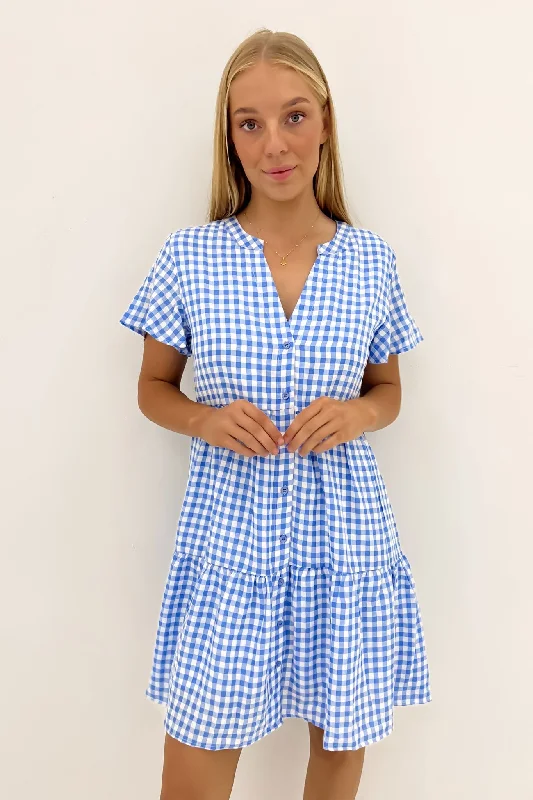 Elijah Mini Dress Blue Gingham Fashionable A-Line Mini Dress