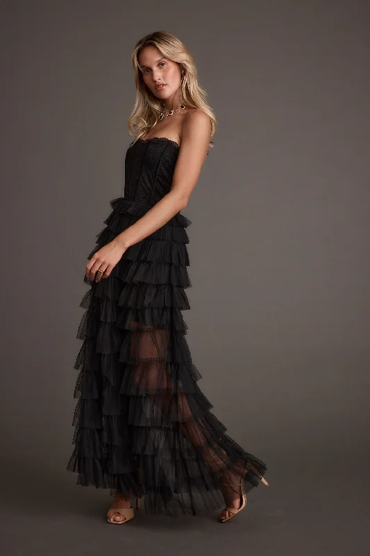 Esme Black Tulle Strapless Maxi Dress Classic Black Maxi Dress