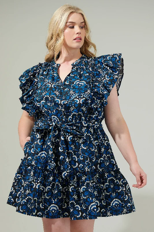 Etta Floral Ruffle Mini Dress Curve Comfortable Linen Mini Dress