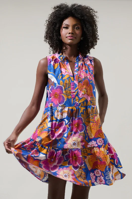 Eveline Floral Gemmely Shift Mini Dress Cozy Long Sleeve Mini Dress