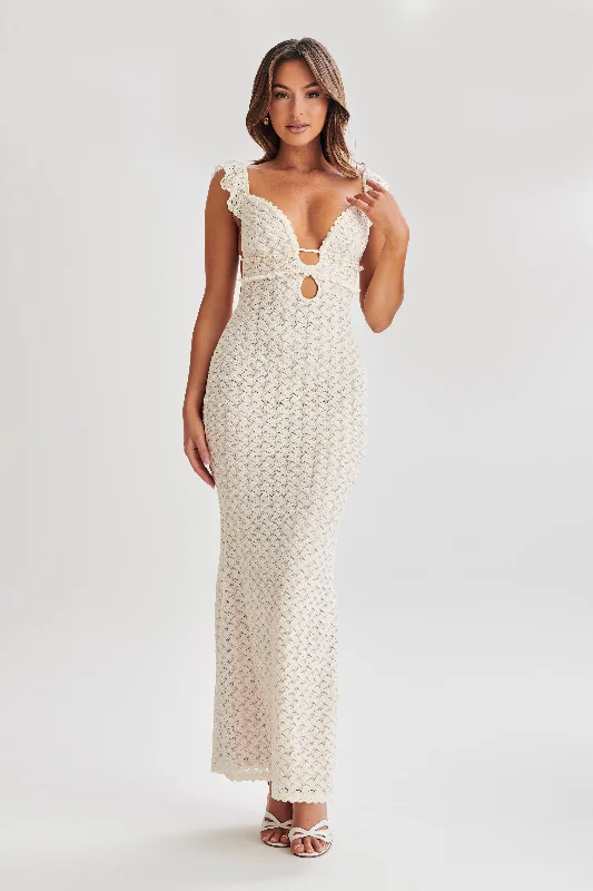 Ezra Lace Maxi Dress - Ivory Classic Strapless Maxi Dress