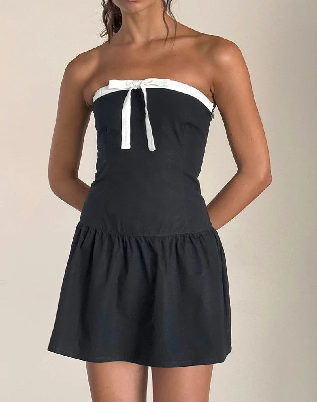 Faelas Mini Dress in Tap Shoe with Off White Bows Elegant Tulle Mini Dress