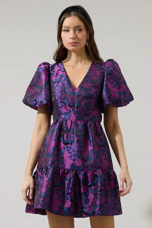 Farrah Jacquard Floral May Tiered Mini Dress Trendy Button-Detail Mini Dress