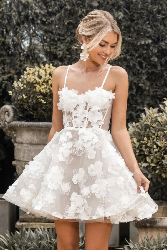 FRANCINE 3D Flower Mini Dress Fashionable Off-Shoulder Mini Dress
