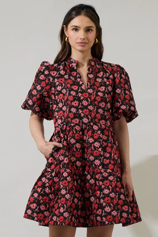 Fredonia Floral Jacey Babydoll Eyelet Mini Dress Cozy Sweater Mini Dress