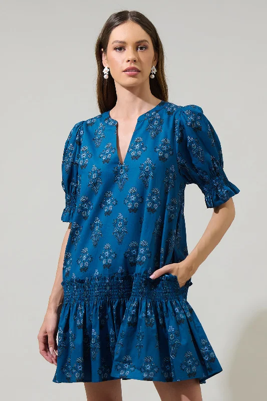 Gardena Floral Marinella Smocked Mini Dress Comfortable Boho Mini Dress