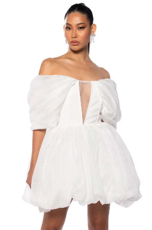 GIA OFF THE SHOULDER PUFF SLEEVE MINI DRESS Stylish Button-Down Mini Dress