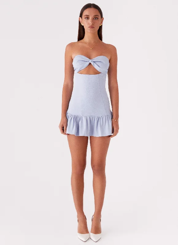 Gigi Frill Mini Dress - Blue Trendy Off-Shoulder Dress Mini