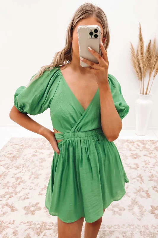 Golding Mini Dress Green Fashionable Lace-Trim Mini Dress