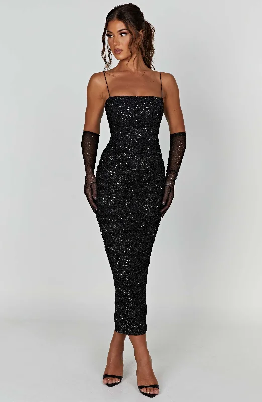 Gracie Maxi Dress - Black Sparkle Comfortable Plunging Neckline Maxi Dress