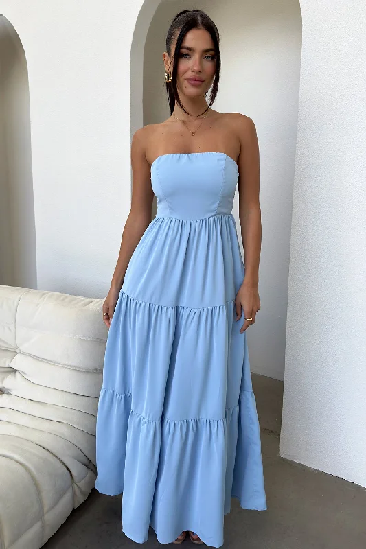 Hailey Maxi Dress - Blue Classic Strapless Maxi Dress