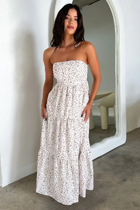 Hailey Maxi Dress - White floral Stylish Long Sleeve Maxi Dress