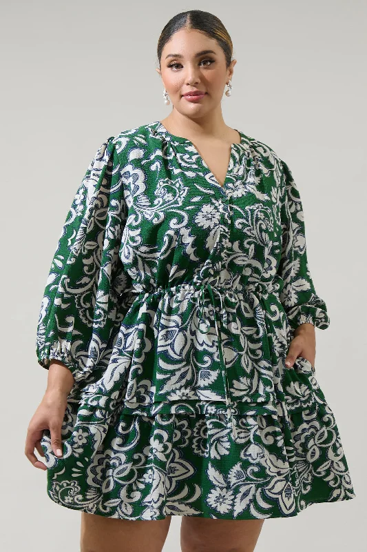 Harriet Floral Barie Button Down Mini Dress Curve Fashionable A-Line Mini Dress