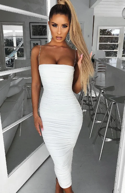 Haven Maxi Dress - White Elegant Pleated Maxi Dress