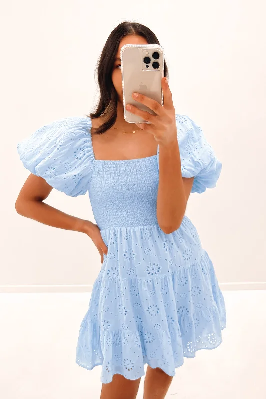 Hazel Mini Dress Blue Fashionable Off-Shoulder Mini Dress