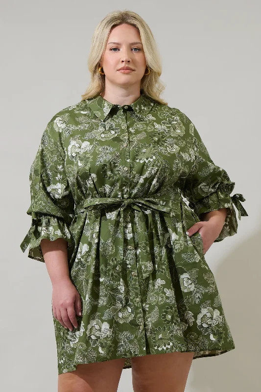 Hazleton Floral Emelia Button Up Mini Dress Curve Chic Mini Dress with V-Neck