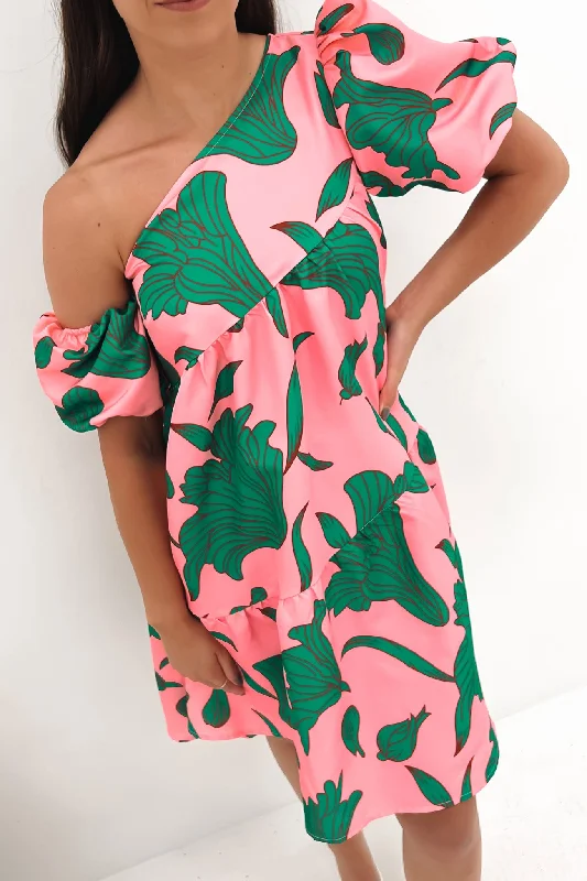 Heidi Mini Dress Pink Green Elegant Silk Mini Dress