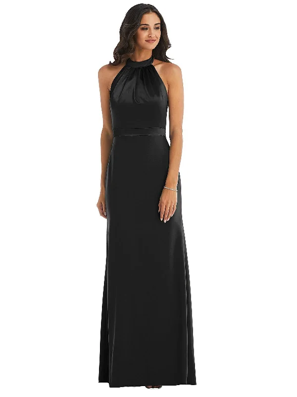 High-Neck Open-Back Maxi Dress with Scarf Tie Fashionable Sleeveless Maxi Dress