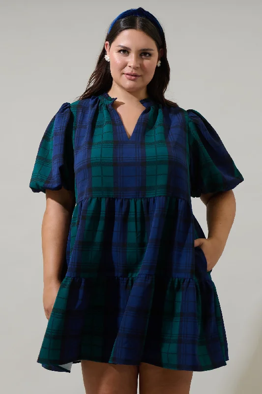 Hudson Plaid Jacey Babydoll Mini Dress Curve Classic Solid Mini Dress
