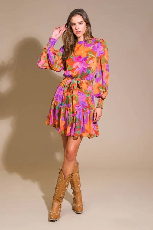 MUTED GARDEN WOVEN MINI DRESS Trendy Mini Dress with Belt
