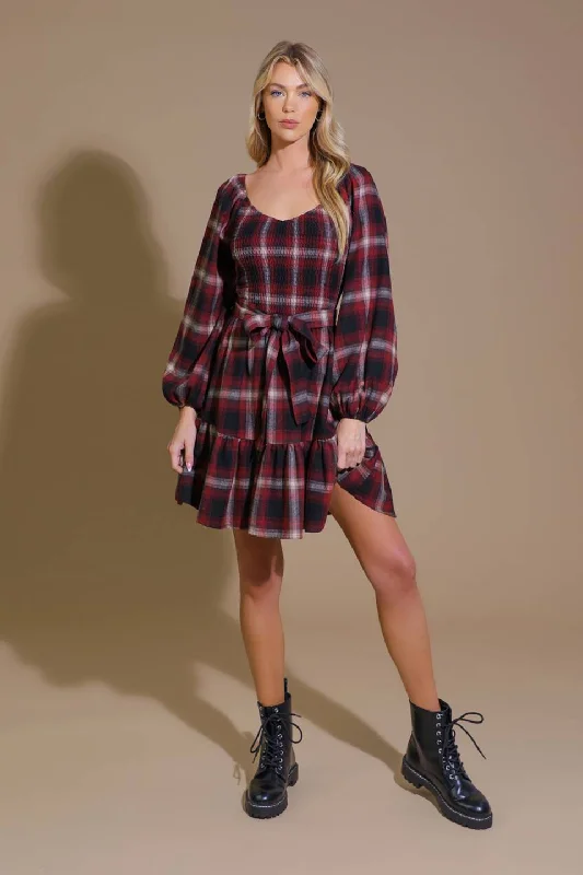 BE WITH YOU WOVEN PLAID MINI DRESS Cozy Knitted Mini Dress
