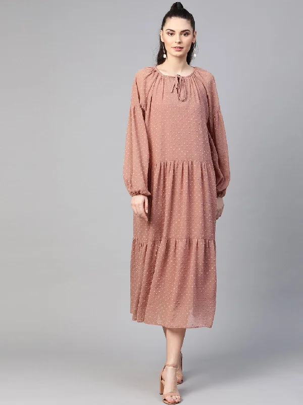Women's Dusty Pink Tiered Maxi Dress With Inner - SASSAFRAS Stylish Longline Maxi Dress