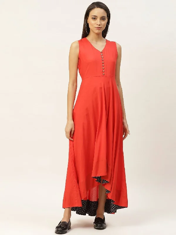 Women's Red High Low Anarkali Maxi Dress - SHAE Chic Summer Floral Maxi Dress