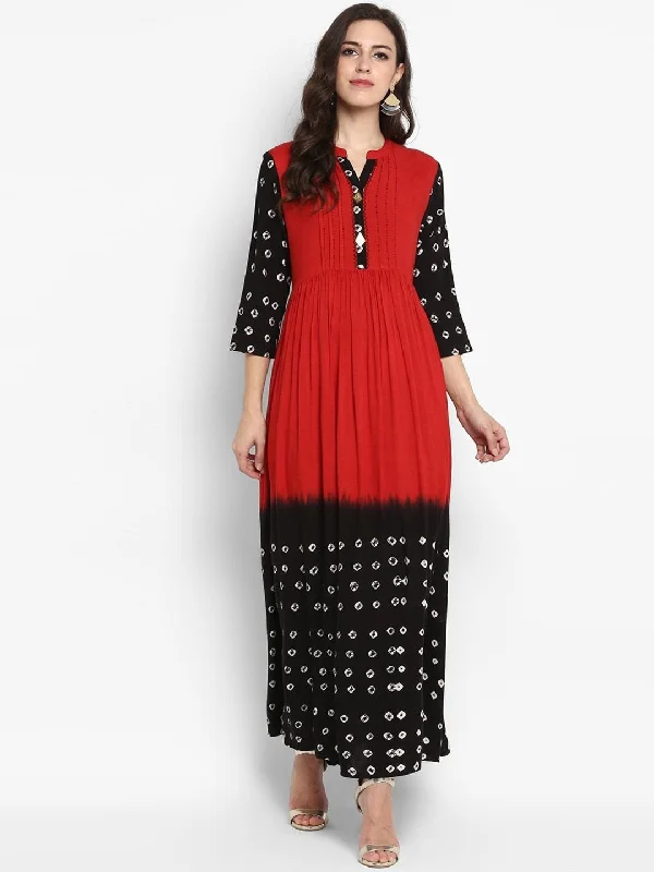 Women's Red Printed Maxi Dress - Meeranshi Fashionable Asymmetrical Maxi Dress